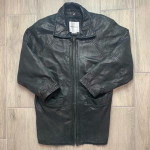 Andrew Marc New York Mens Black Leather Jacket Full Zip Lined Size XS Coat